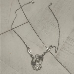 Vintage AmLee Sterling Silver rhinestone filigree necklace